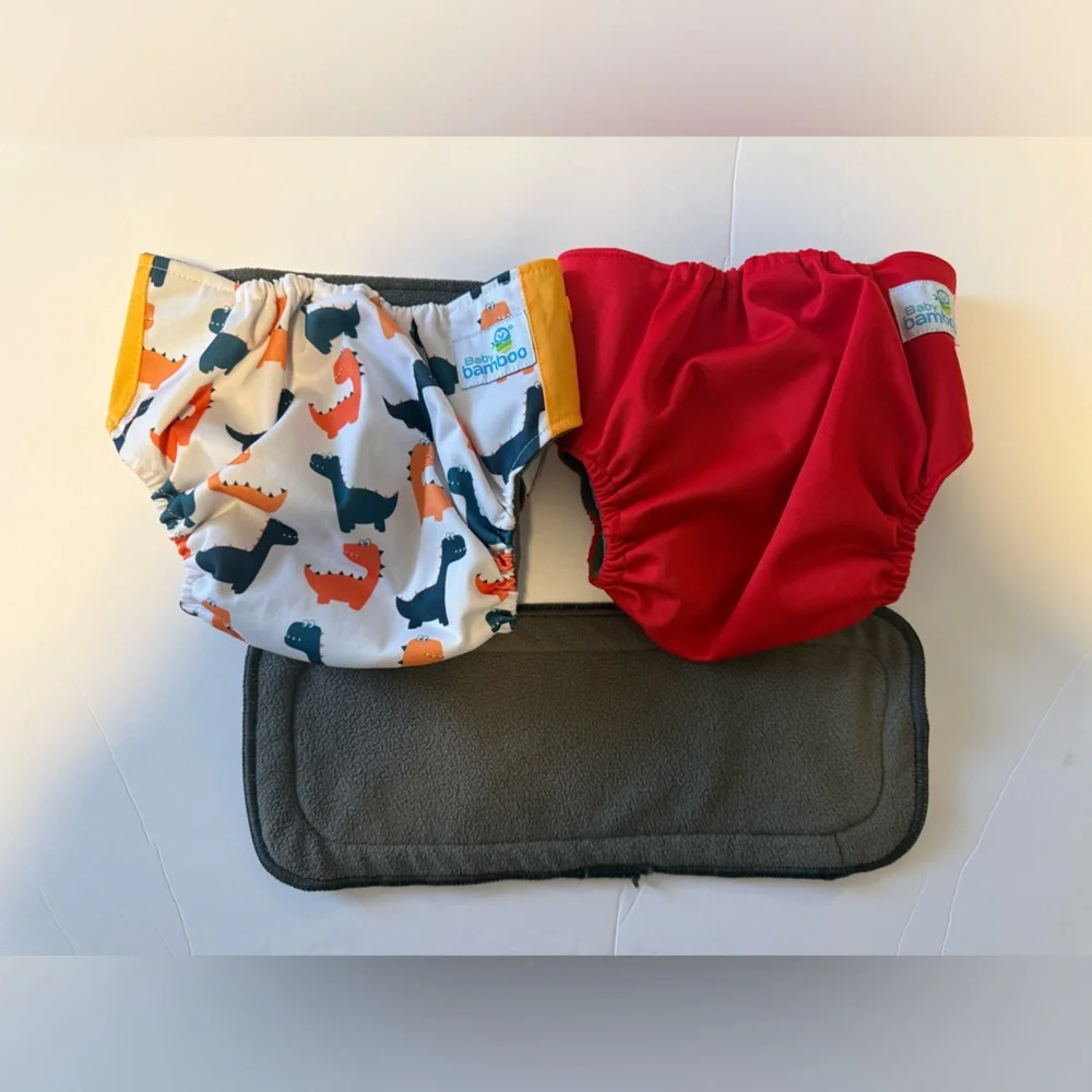 Baby BAMBOO Dinosaur and Red cloth Diaper Set